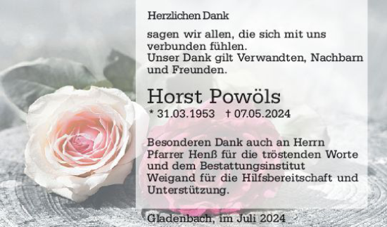 Traueranzeige von Horst Powöls von Hinterländer Anzeiger