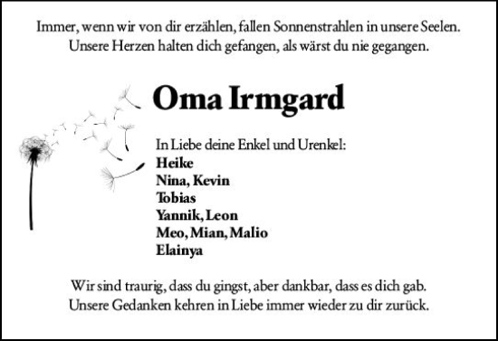 Traueranzeige von Irmgard Kalisch von Rüsselsheimer Echo