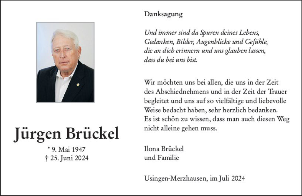  Traueranzeige für Jürgen Brückel vom 20.07.2024 aus Wetzlarer Neue Zeitung