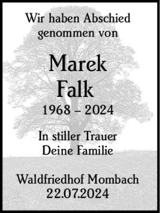 Traueranzeige von Marek Falk von Allgemeine Zeitung Mainz