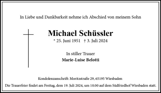 Traueranzeige von Michael Schüssler von Wiesbadener Kurier