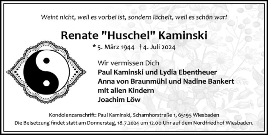 Traueranzeige von Renate Kaminski von Wiesbadener Kurier