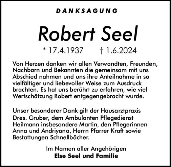 Traueranzeige von Robert Seel von Odenwälder Echo
