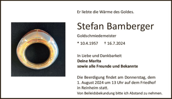 Traueranzeige von Stefan Bamberger von Odenwälder Echo