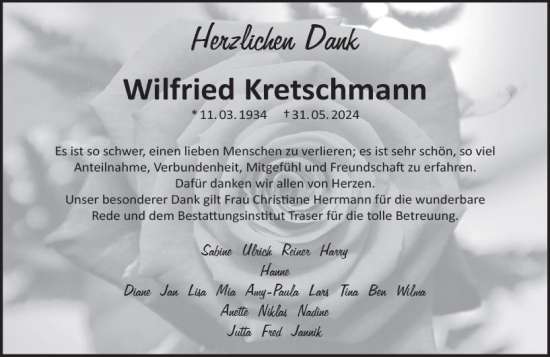 Traueranzeige von Wilfried Kretschmann von Darmstädter Echo