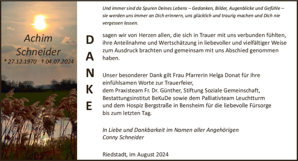  Traueranzeige für Achim Schneider vom 17.08.2024 aus Darmstädter Echo