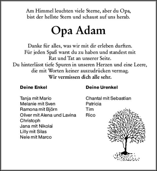 Traueranzeige von Adam  von Odenwälder Echo