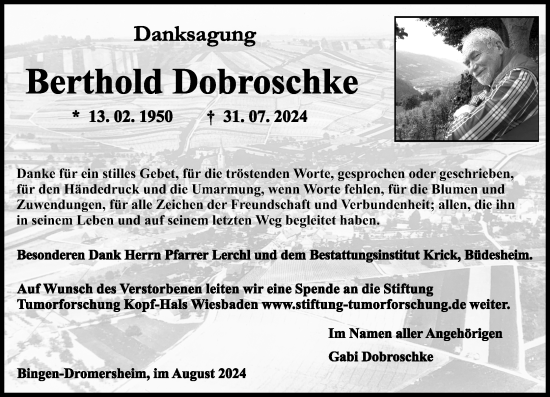 Traueranzeige von Berthold Dobroschke von Binger-/Ingelheimer Wochenblatt