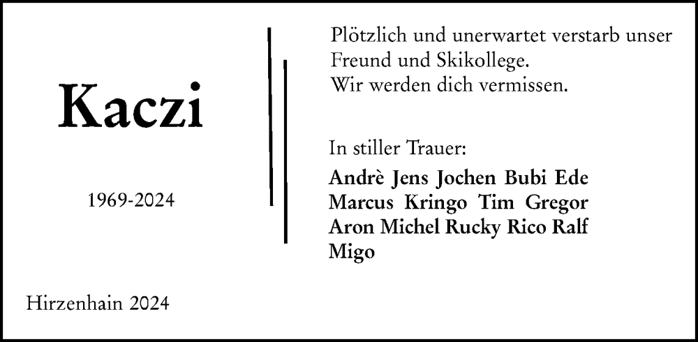  Traueranzeige für Carsten Kaczmarek vom 30.08.2024 aus Dill Block