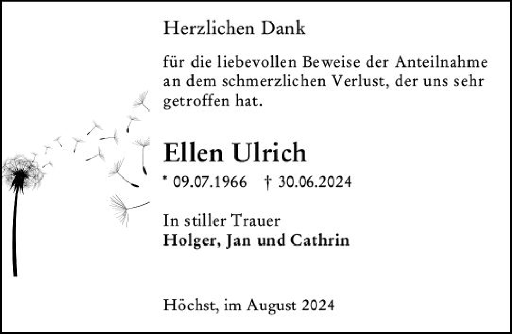  Traueranzeige für Ellen Ulrich vom 03.08.2024 aus Odenwälder Echo