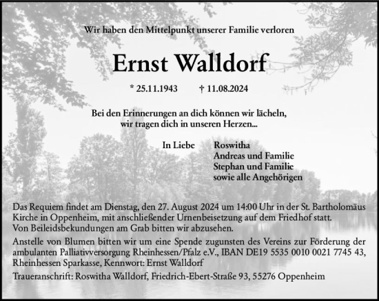 Traueranzeige von Ernst Walldorf von Allgemeine Zeitung Mainz