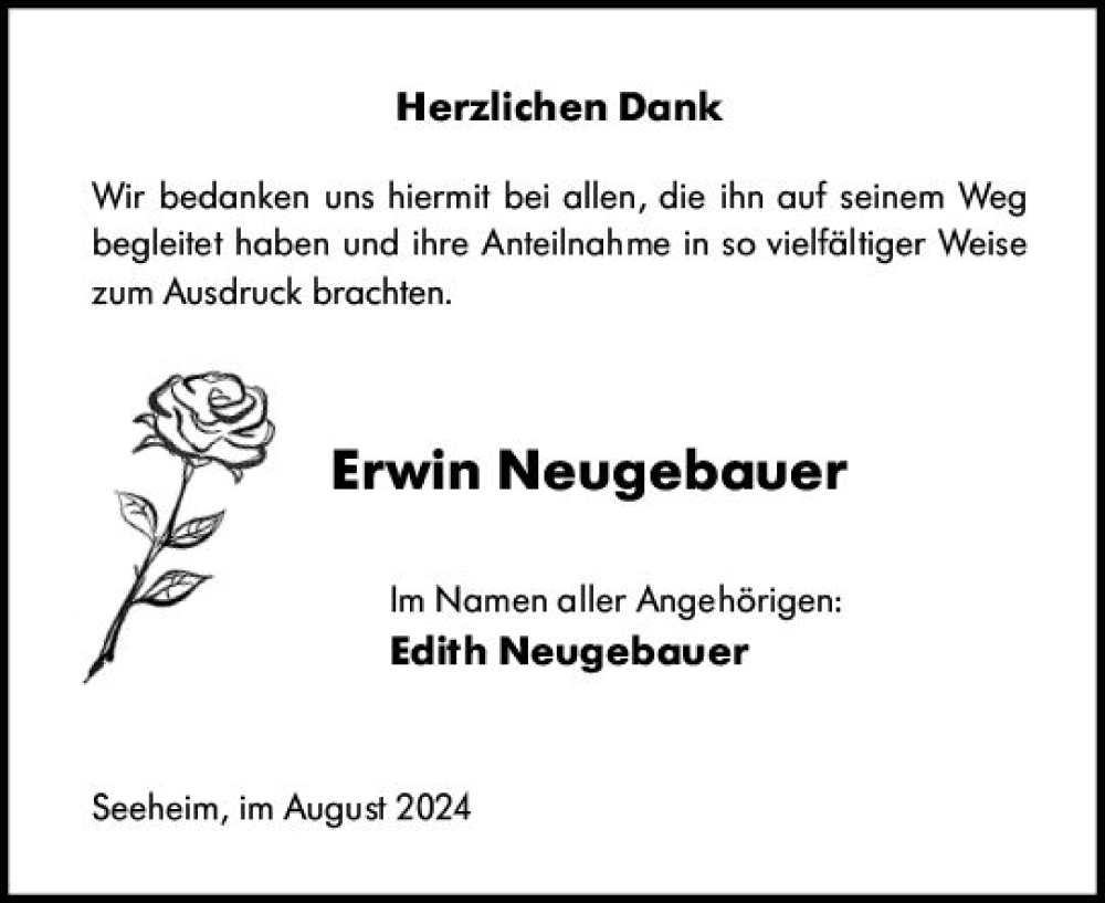  Traueranzeige für Erwin Neugebauer vom 10.08.2024 aus Darmstädter Echo