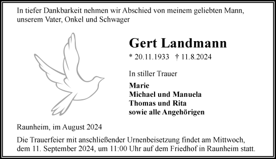 Traueranzeige von Gert Landmann von Rüsselsheimer Echo