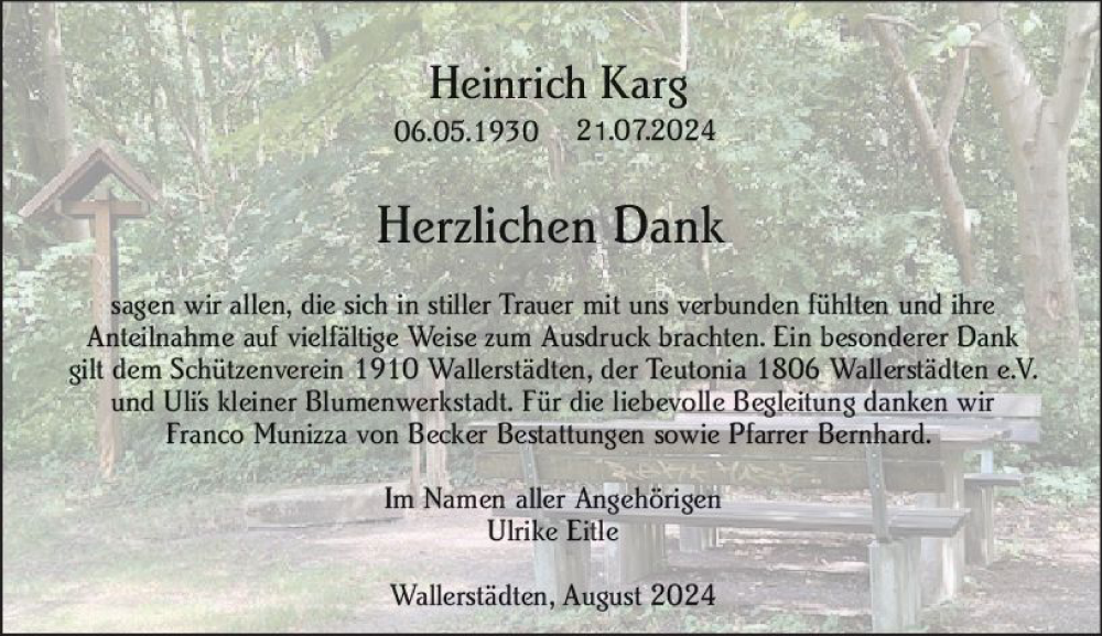  Traueranzeige für Heinrich Karg vom 24.08.2024 aus Groß-Gerauer Echo