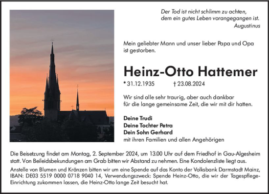 Traueranzeige von Heinz-Otto Hattemer von Allgemeine Zeitung Rheinhessen-Nahe