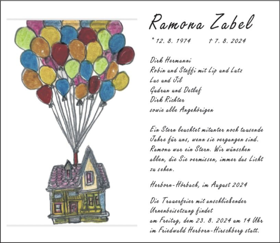 Traueranzeige von Ramona Zabel von Dill Block