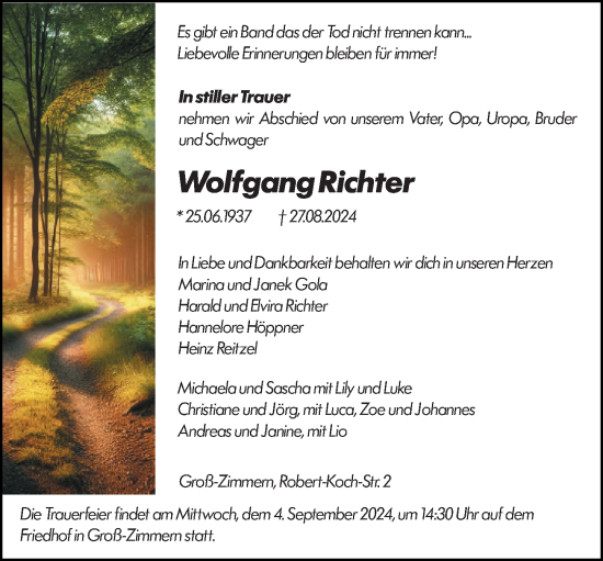Traueranzeige von Wolfgang Richter von Darmstädter Echo