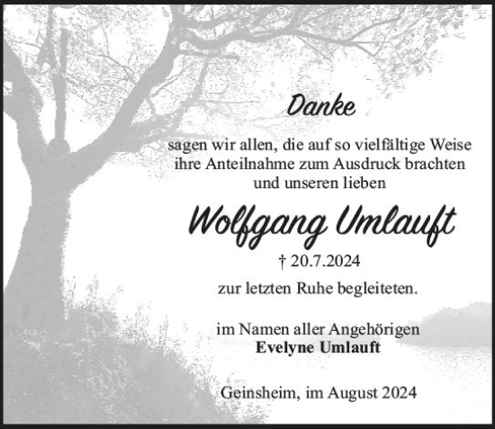 Traueranzeige von Wolfgang Umlauft von Groß-Gerauer Echo