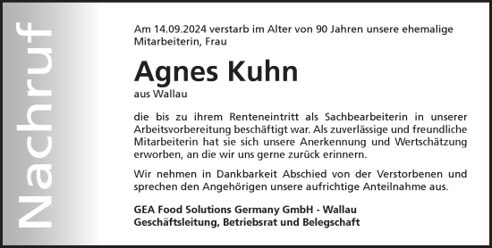 Traueranzeige von Agnes Kuhn von Hinterländer Anzeiger