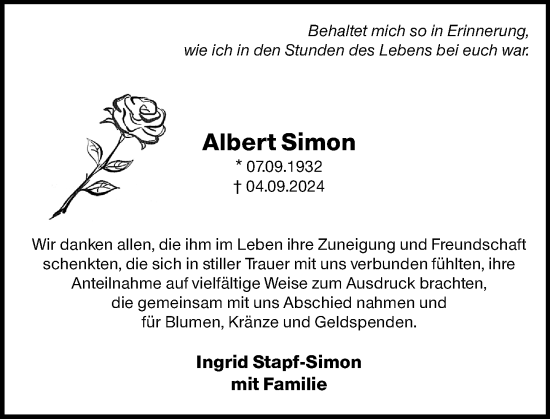 Traueranzeige von Albert Simon von Hochheimer Zeitung