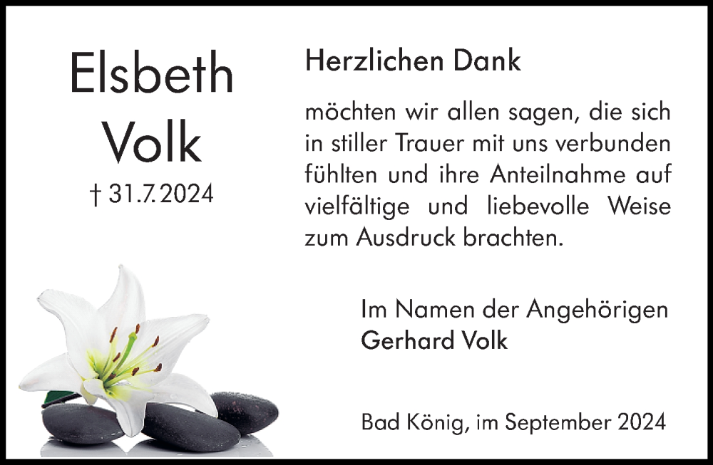  Traueranzeige für Elsbeth Volk vom 21.09.2024 aus Odenwälder Echo