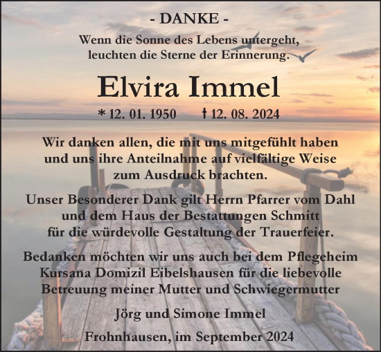 Traueranzeige von Elvira Immel von Dill Block