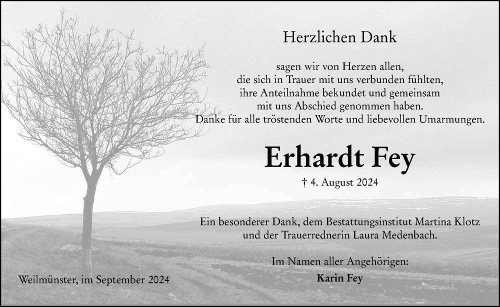  Traueranzeige für Erhardt Fey vom 28.09.2024 aus Weilburger Tageblatt