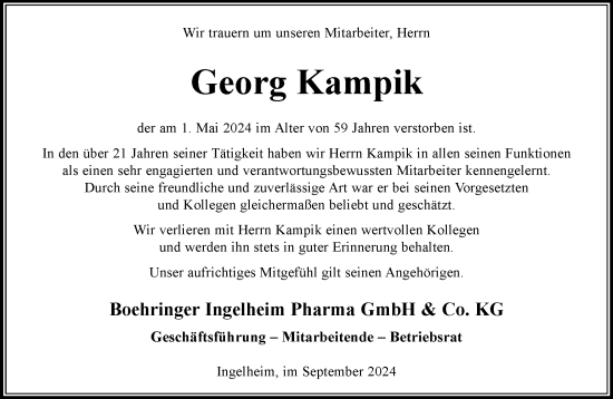 Traueranzeige von Georg Kampik von Allgemeine Zeitung Rheinhessen-Nahe