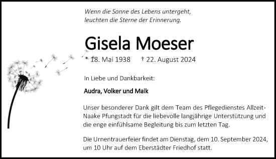 Traueranzeige von Gisela Moeser von Darmstädter Echo
