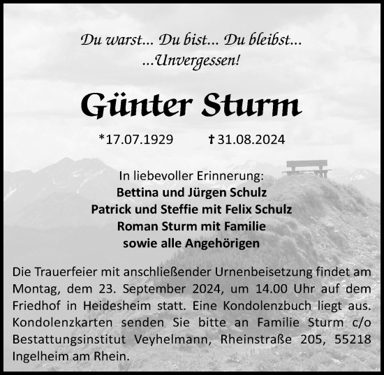 Traueranzeige von Günter Sturm von Allgemeine Zeitung Rheinhessen-Nahe