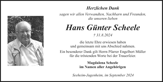 Traueranzeige von Hans Günter Scheele von Darmstädter Echo