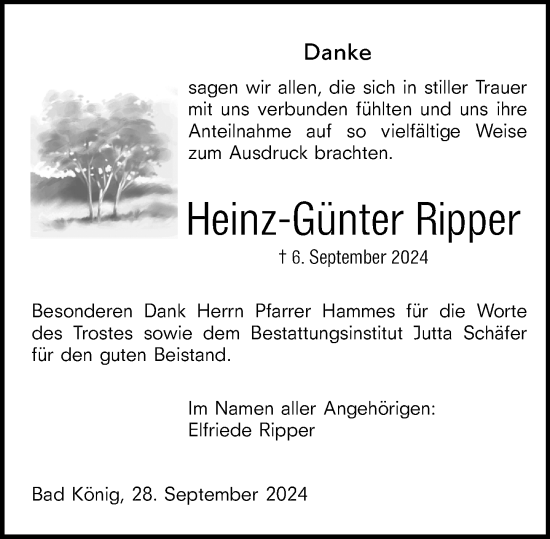 Traueranzeige von Heinz-Günter Ripper von Odenwälder Echo
