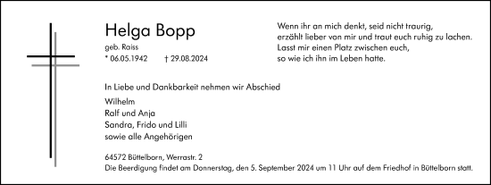 Traueranzeige von Helga Bopp von Groß-Gerauer Echo