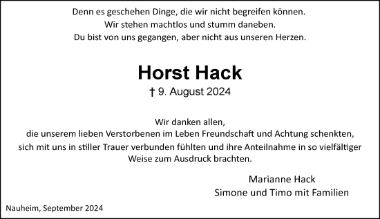 Traueranzeige von Horst Hack von Rüsselsheimer Echo