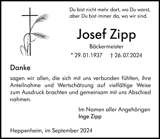Traueranzeige von Josef Zipp von Starkenburger Echo