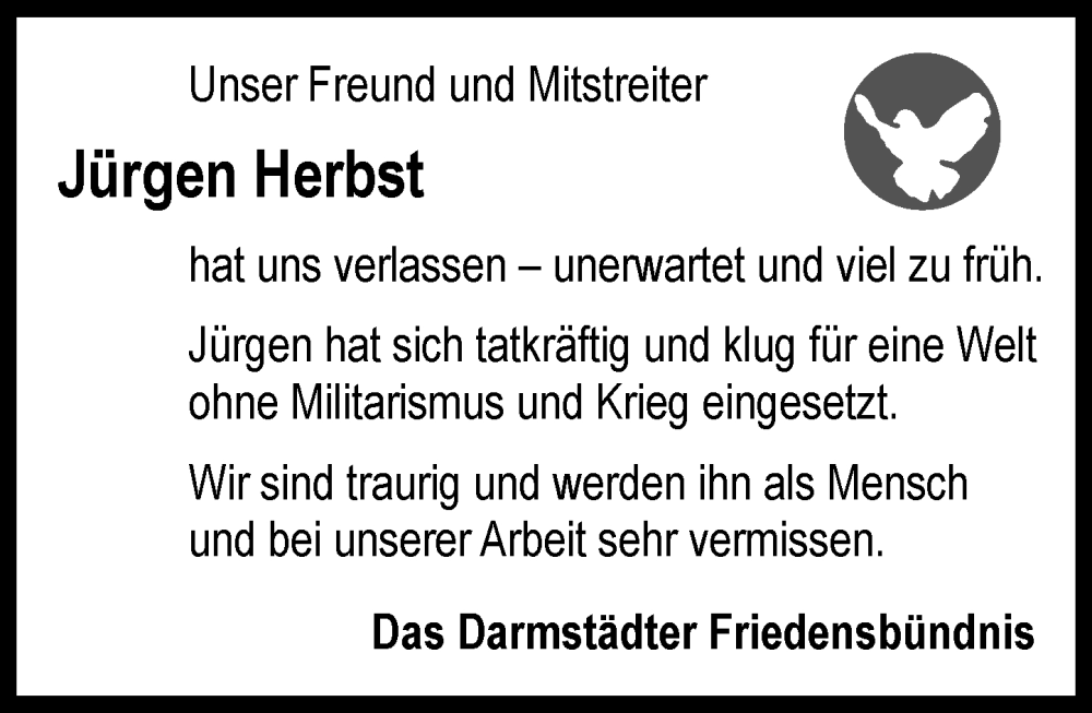  Traueranzeige für Jürgen Herbst vom 04.09.2024 aus Darmstädter Echo