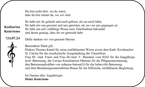 Traueranzeige von Katharina Knierieme von Dieburger Anzeiger/Groß-Zimmerner Lokal-Anzeiger