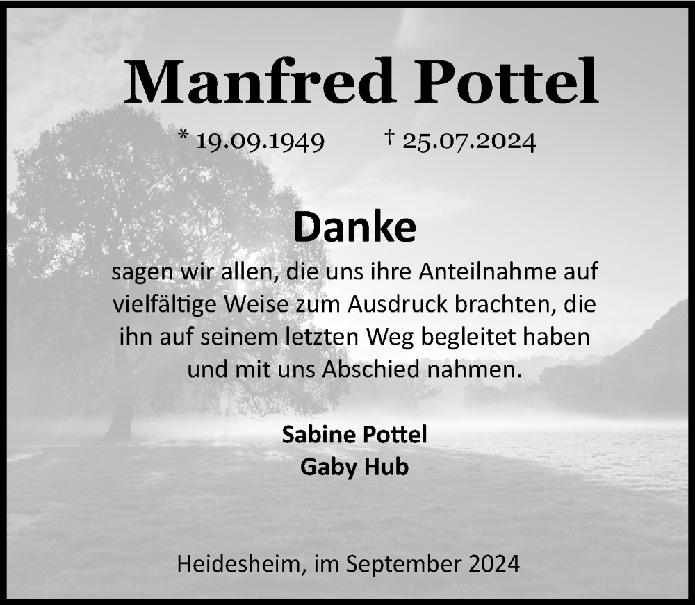  Traueranzeige für Manfred Pottel vom 21.09.2024 aus Allgemeine Zeitung Mainz