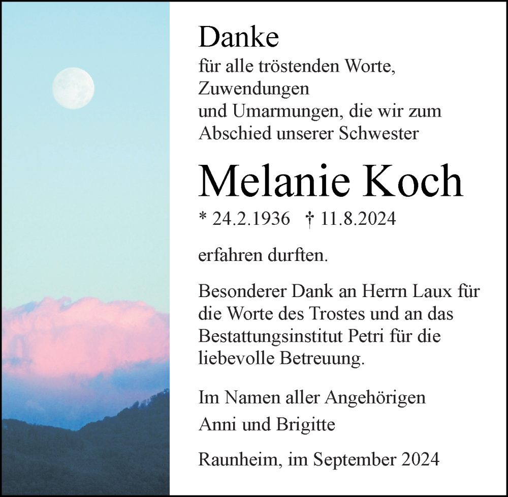  Traueranzeige für Melanie Koch vom 21.09.2024 aus Rüsselsheimer Echo
