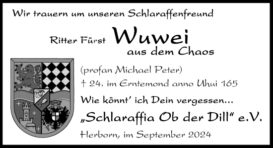 Traueranzeige von Michael Peter von Dill Block