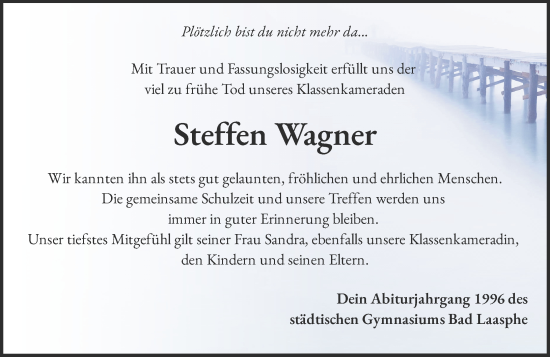 Traueranzeige von Steffen Wagner von Hinterländer Anzeiger