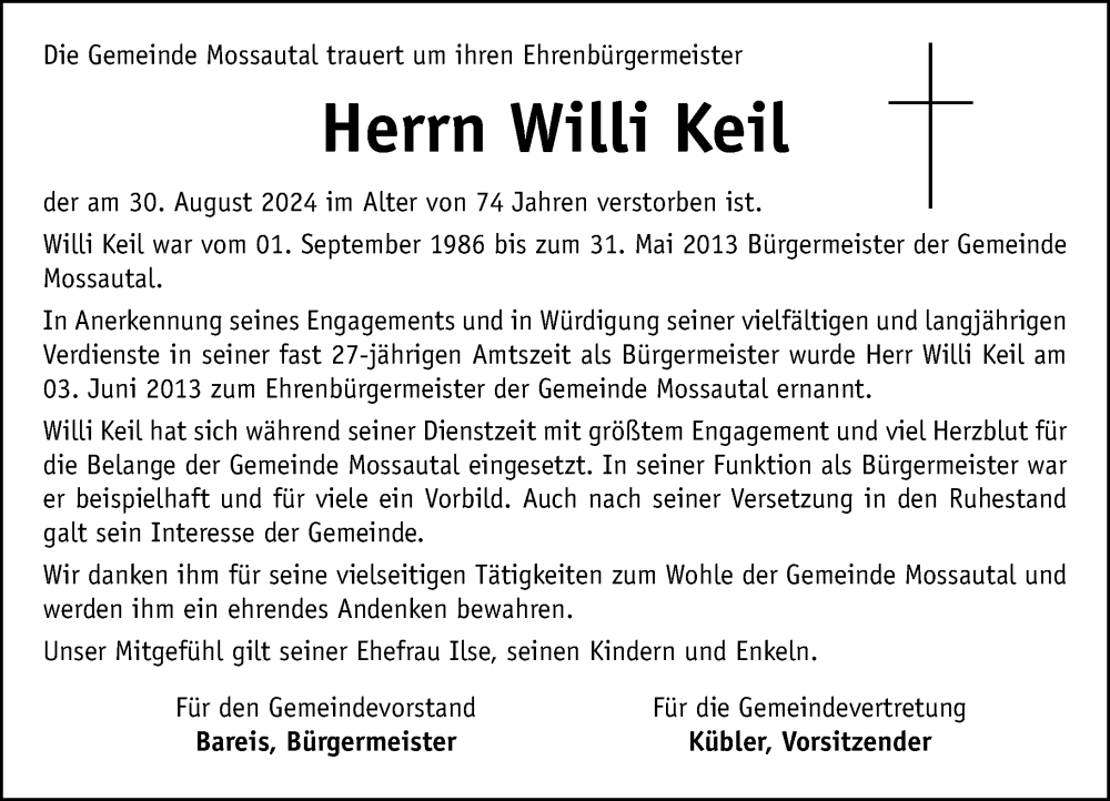  Traueranzeige für Willi Keil vom 07.09.2024 aus Odenwälder Echo