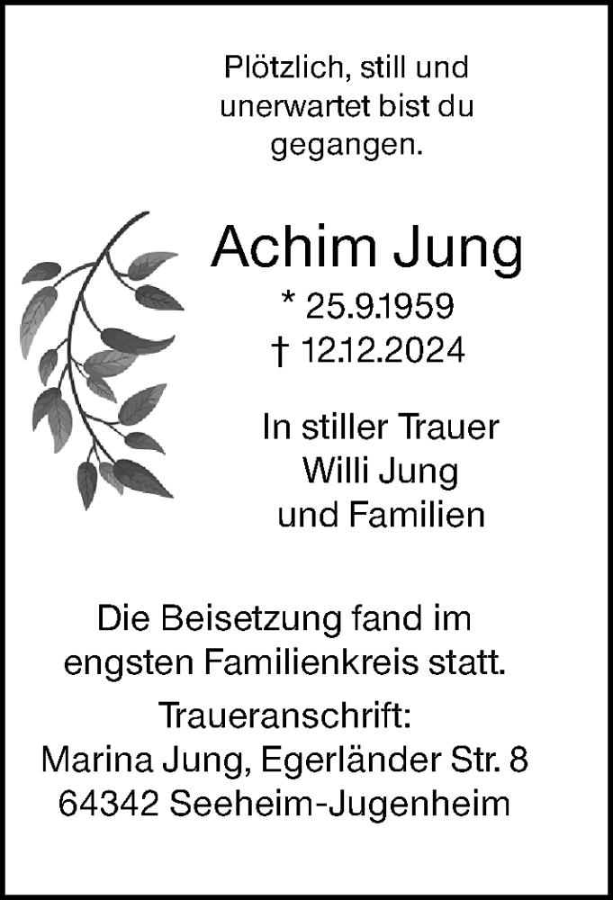  Traueranzeige für Achim Jung vom 25.01.2025 aus Darmstädter Echo