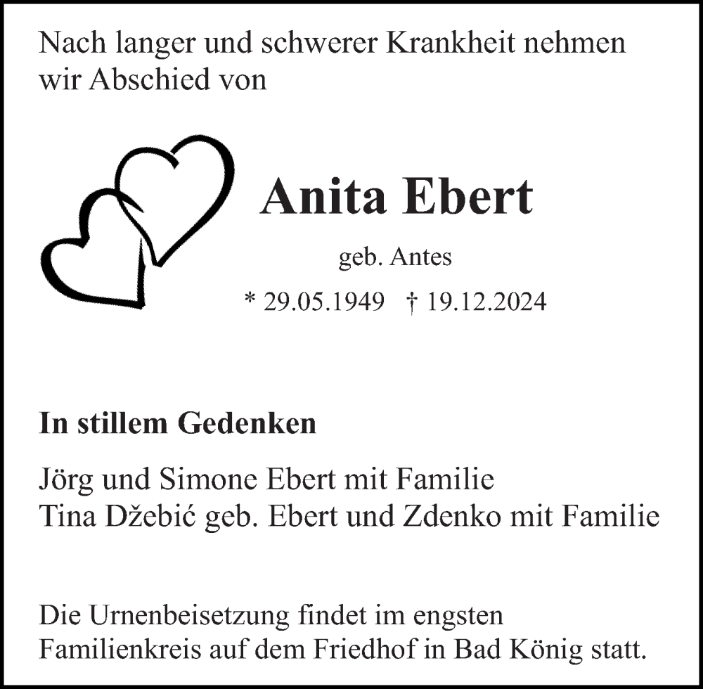  Traueranzeige für Anita Ebert vom 04.01.2025 aus Odenwälder Echo