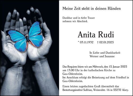 Traueranzeige von Anita Rudi von Allgemeine Zeitung Alzey