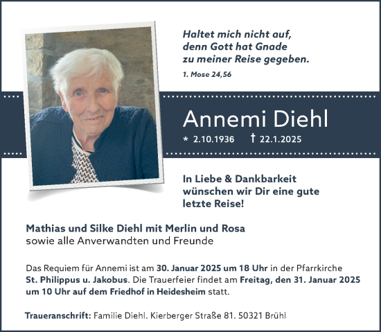 Traueranzeige von Annemi Diehl von Allgemeine Zeitung Rheinhessen-Nahe