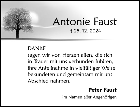Traueranzeige von Antonie Faust von Allgemeine Zeitung Mainz
