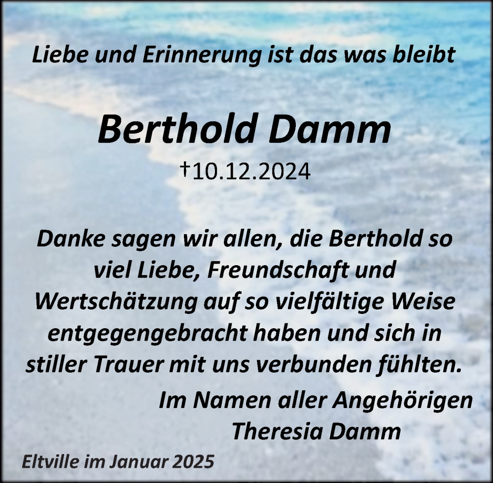  Traueranzeige für Berthold Damm vom 11.01.2025 aus Rheingau Kurier