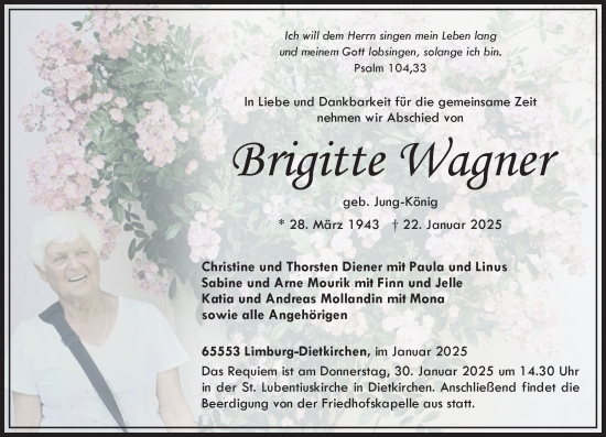 Traueranzeige von Brigitte Wagner von Nassauische Neue Presse