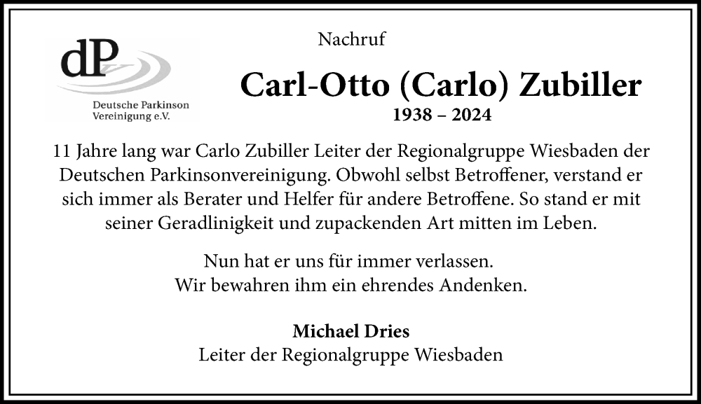  Traueranzeige für Carl-Otto Zubiller vom 11.01.2025 aus Wiesbadener Kurier